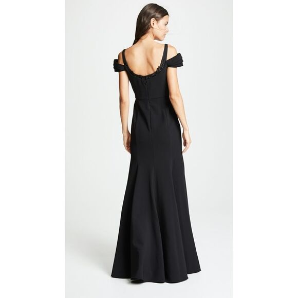 New! MARCHESA NOTTE Women's Beaded Neckline Cold-Shoulder Black Gown Dress 14 - Picture 12 of 13